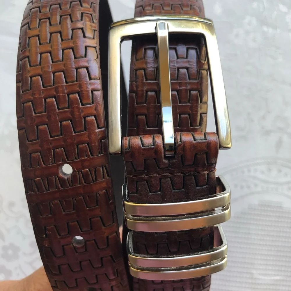 PGA Tour Textured Brown Top Grain Leather Belt with Silver Buckle Men’s Size 40